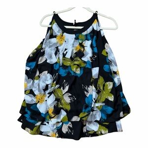 Worthington Woman Floral Halter Neck Women's Top - Black, Blue, Green, White 2X
